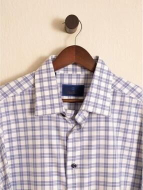 David Donahue Blue Plaid Dress Shirt